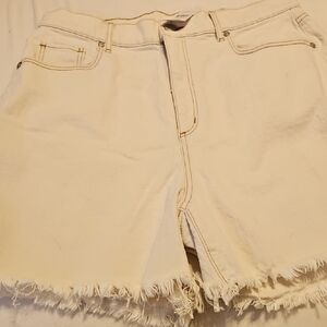 LOFT Cream Frayed Jean Shorts